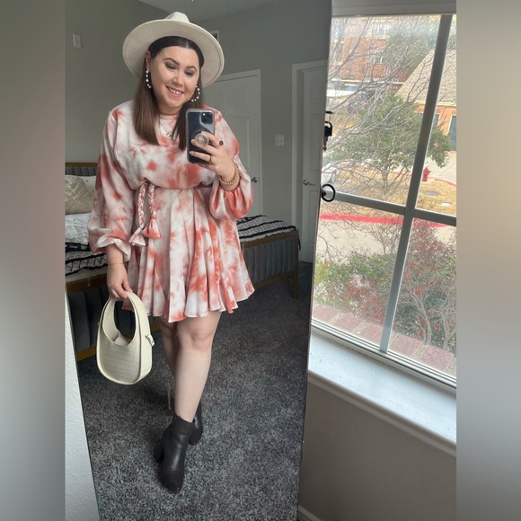 GIANNI BINI TIE DYE MINI DRESS WITH BLOSY SLEEVES ROPE BELT SIZE XS - Picture 2 of 13